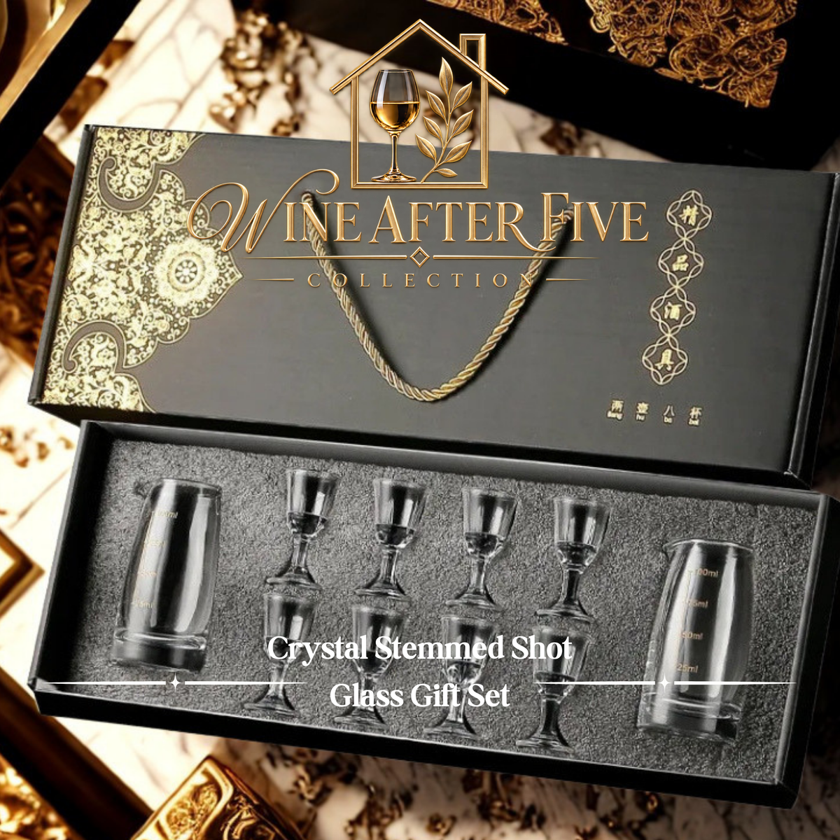 Crystal Stemmed Shot Glass Gift Set | 10-Piece Luxury Glassware for Spirits & Entertaining