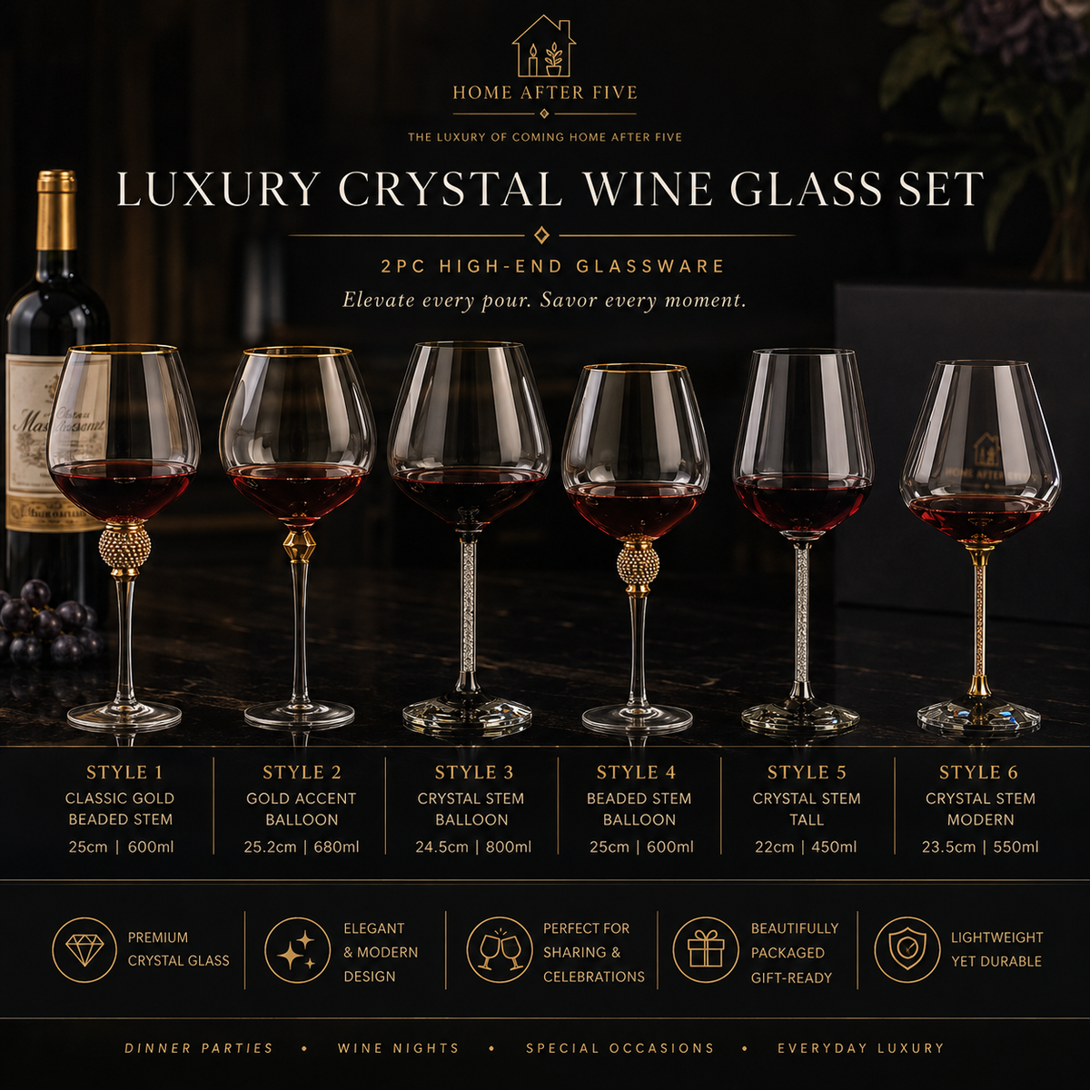Luxury Crystal Wine Glass Set — 2pc High-End Glassware