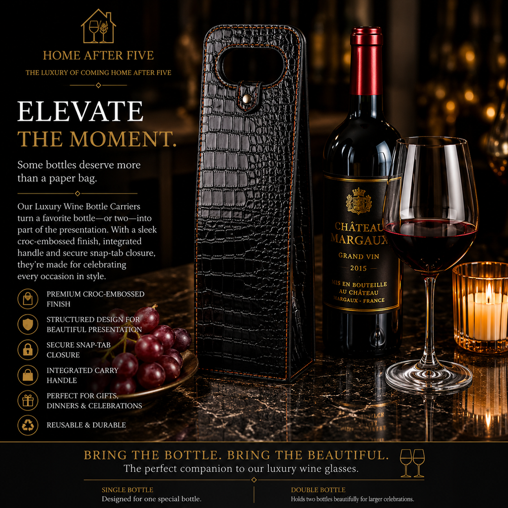 Luxury Wine Bottle Carrier — Croc-Embossed Leather Tote