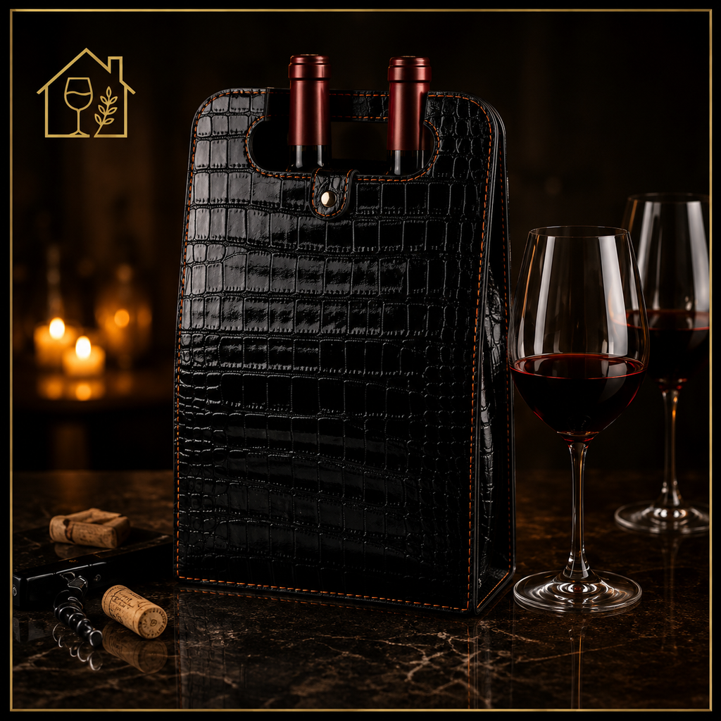 Luxury Wine Bottle Carrier — Croc-Embossed Leather Tote