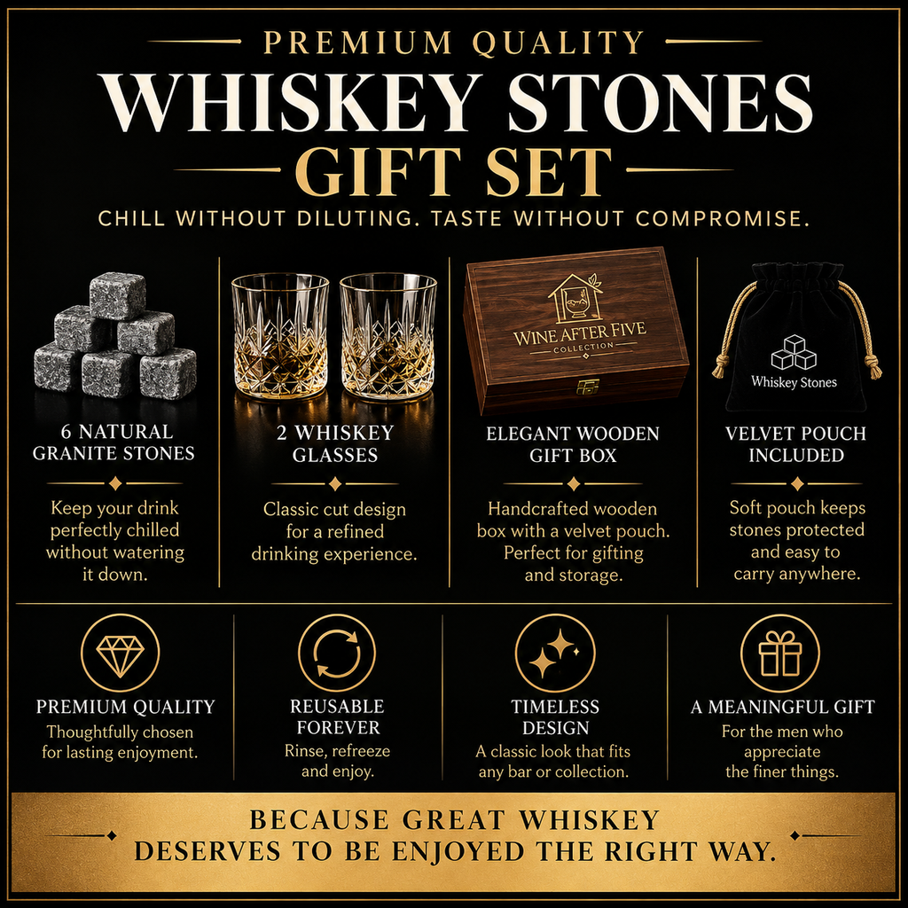 Luxury Whiskey Stones Gift Set — Crystal Glasses & Granite Chilling Stones