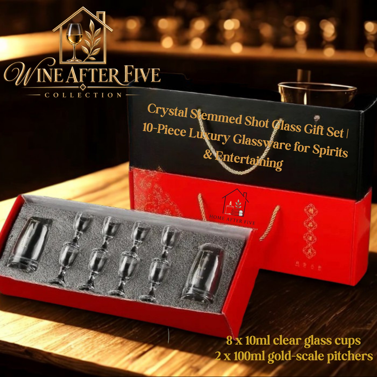 Crystal Stemmed Shot Glass Gift Set | 10-Piece Luxury Glassware for Spirits & Entertaining