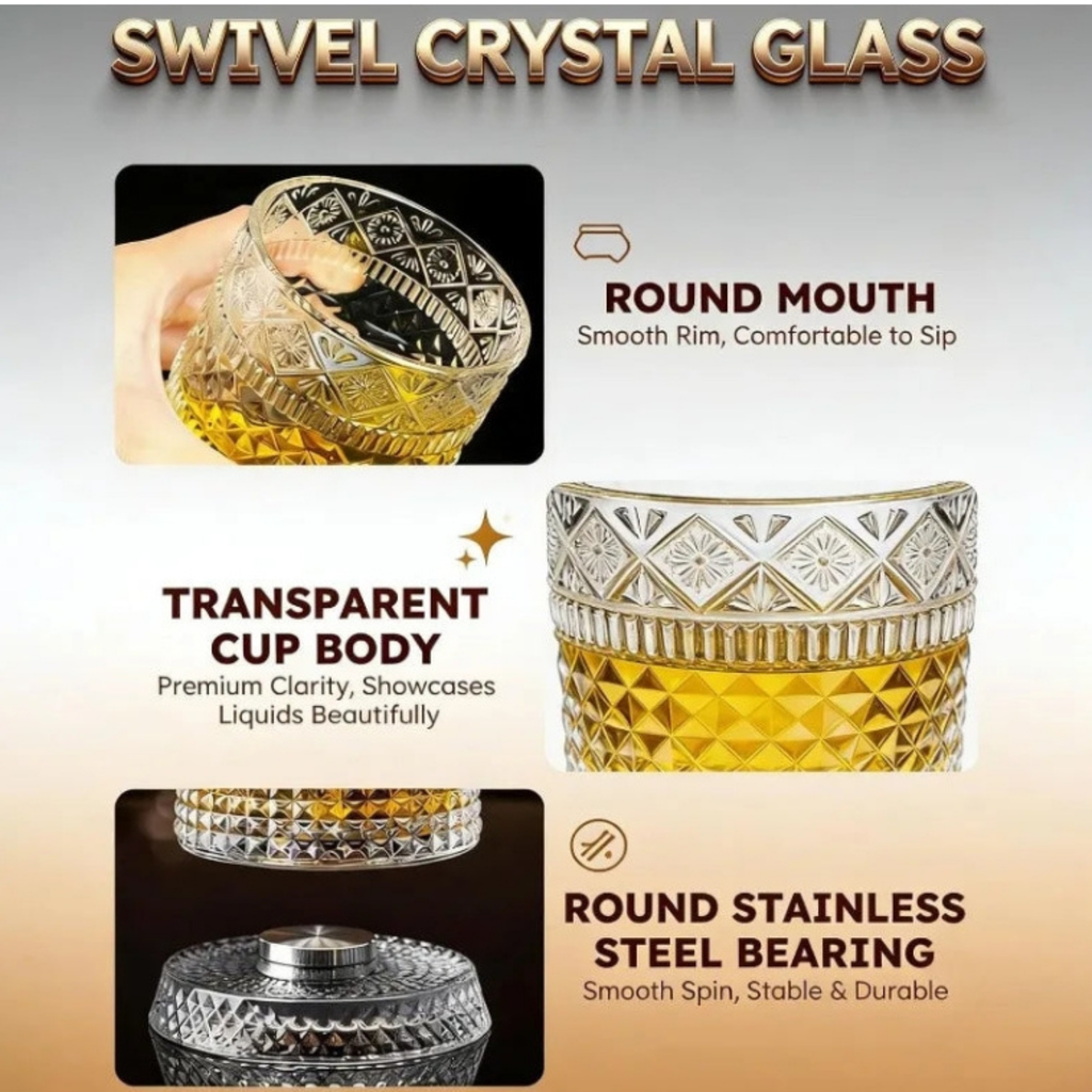 360° Rotating Crystal Wine & Whiskey Glass | Elegant Drinkware for Home Bar & Gifting