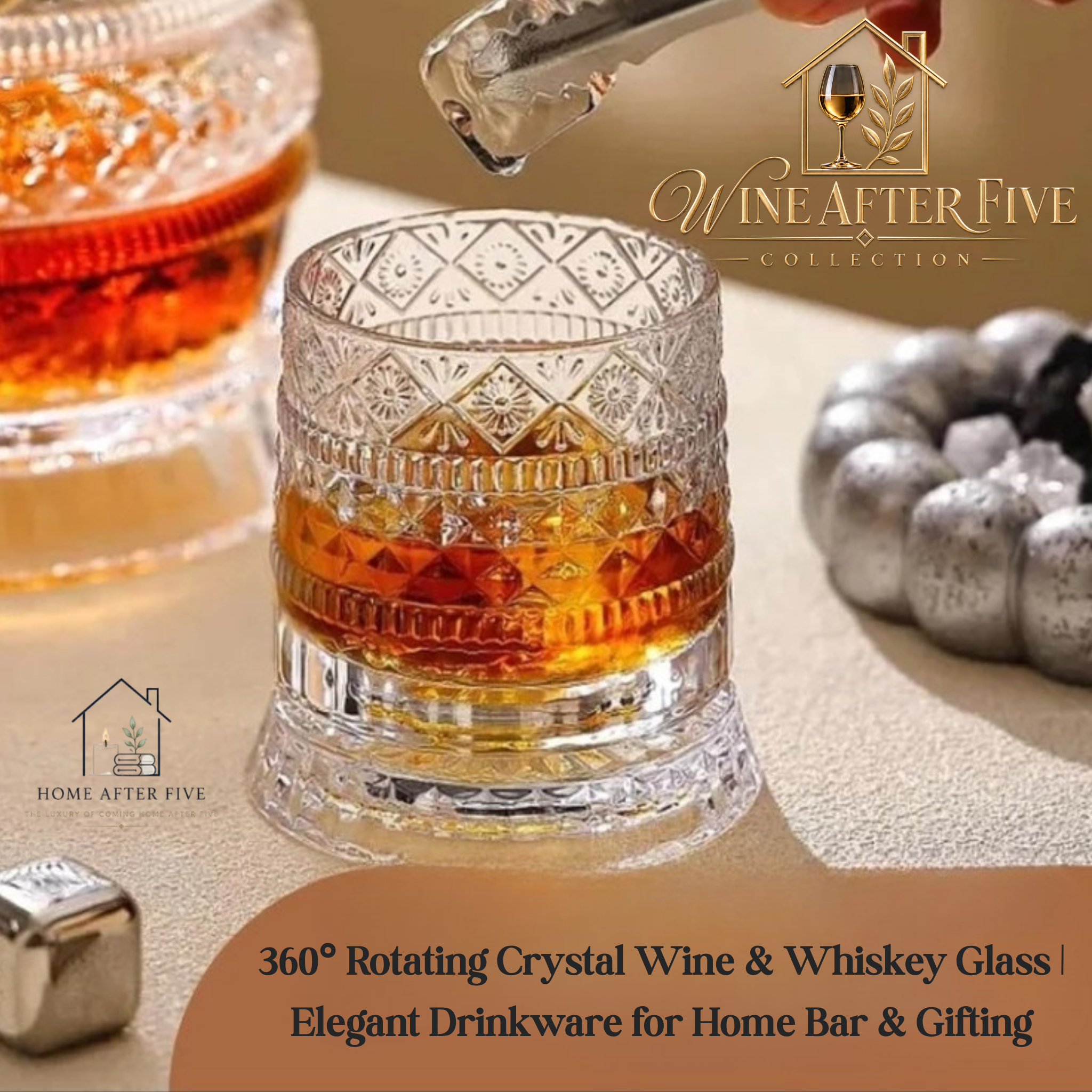 360° Rotating Crystal Wine & Whiskey Glass | Elegant Drinkware for Home Bar & Gifting
