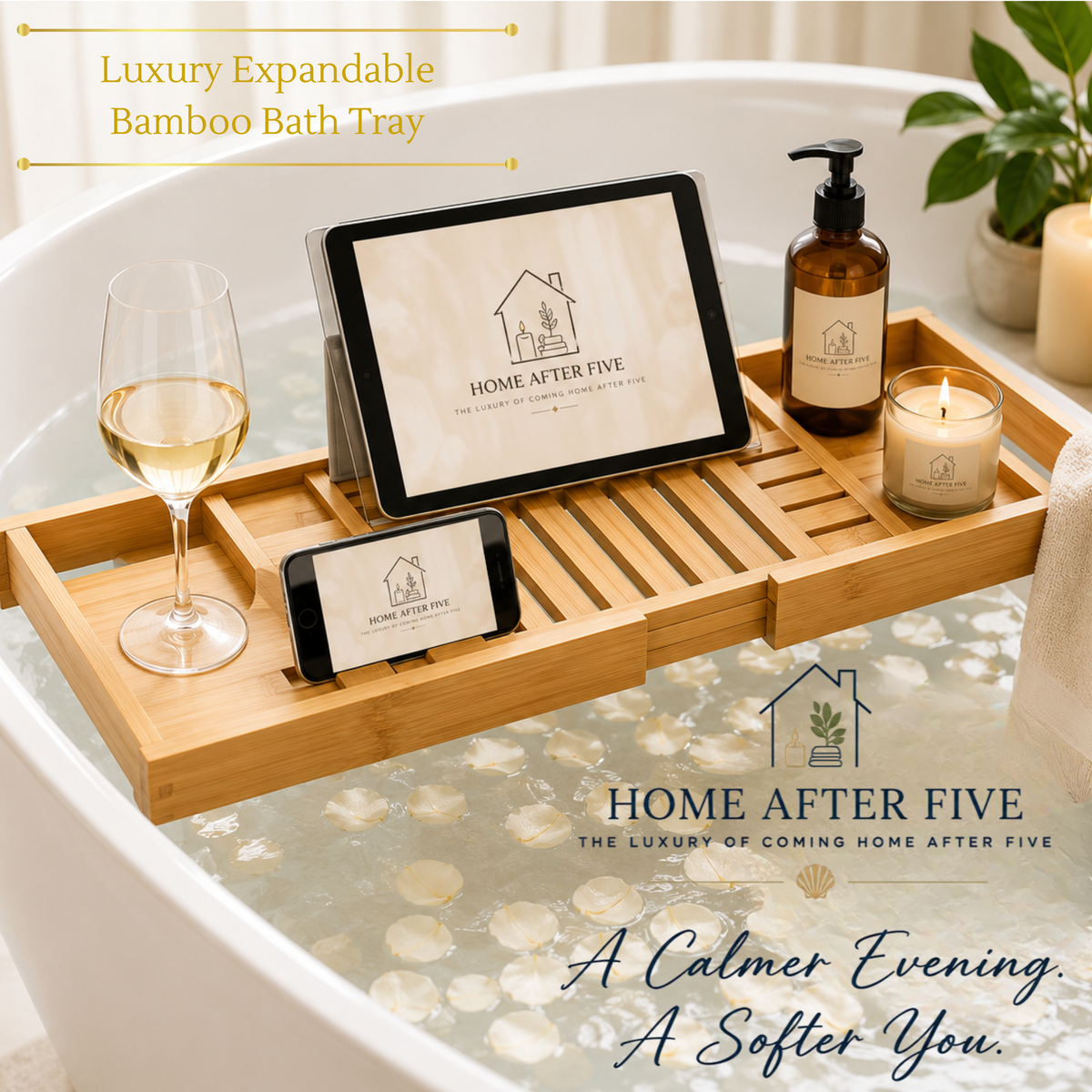 Luxury Bamboo Bath Tray — Expandable Spa Caddy for the Perfect Soak