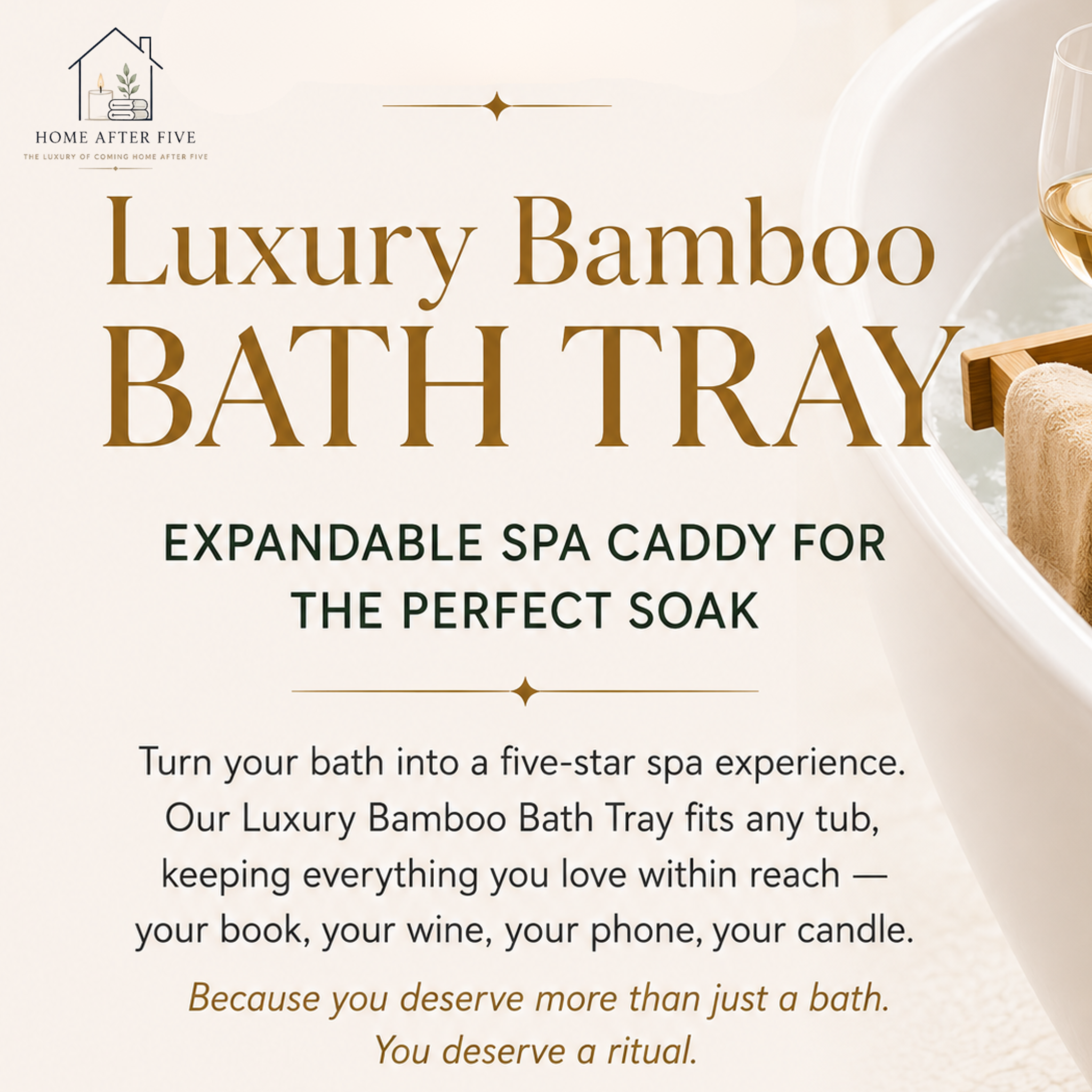 Luxury Bamboo Bath Tray — Expandable Spa Caddy for the Perfect Soak