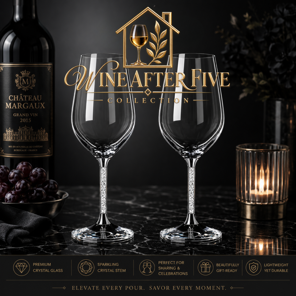 Luxury Crystal Wine Glass Set — 2pc High-End Glassware