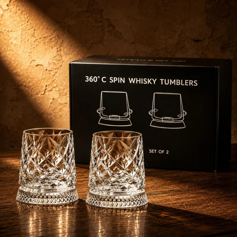 360° Rotating Crystal Wine & Whiskey Glass | Elegant Drinkware for Home Bar & Gifting