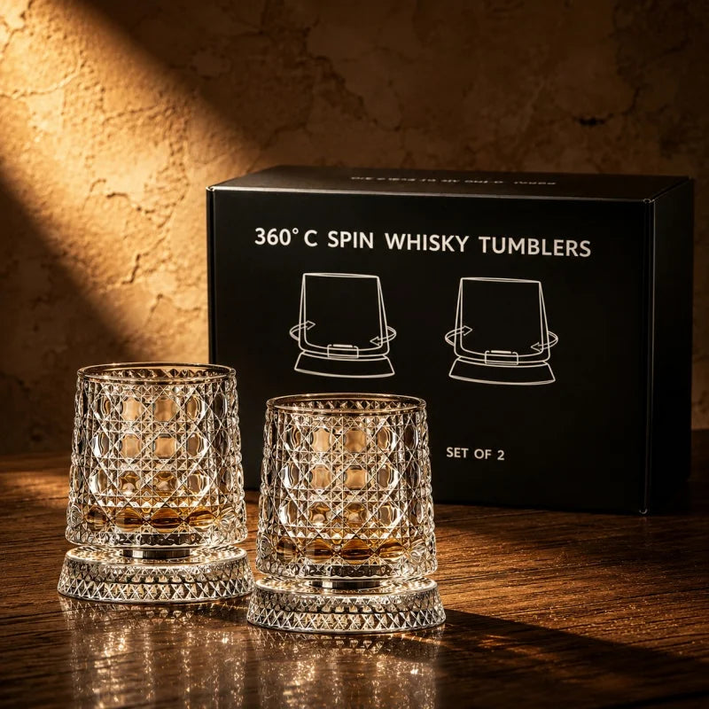 360° Rotating Crystal Wine & Whiskey Glass | Elegant Drinkware for Home Bar & Gifting