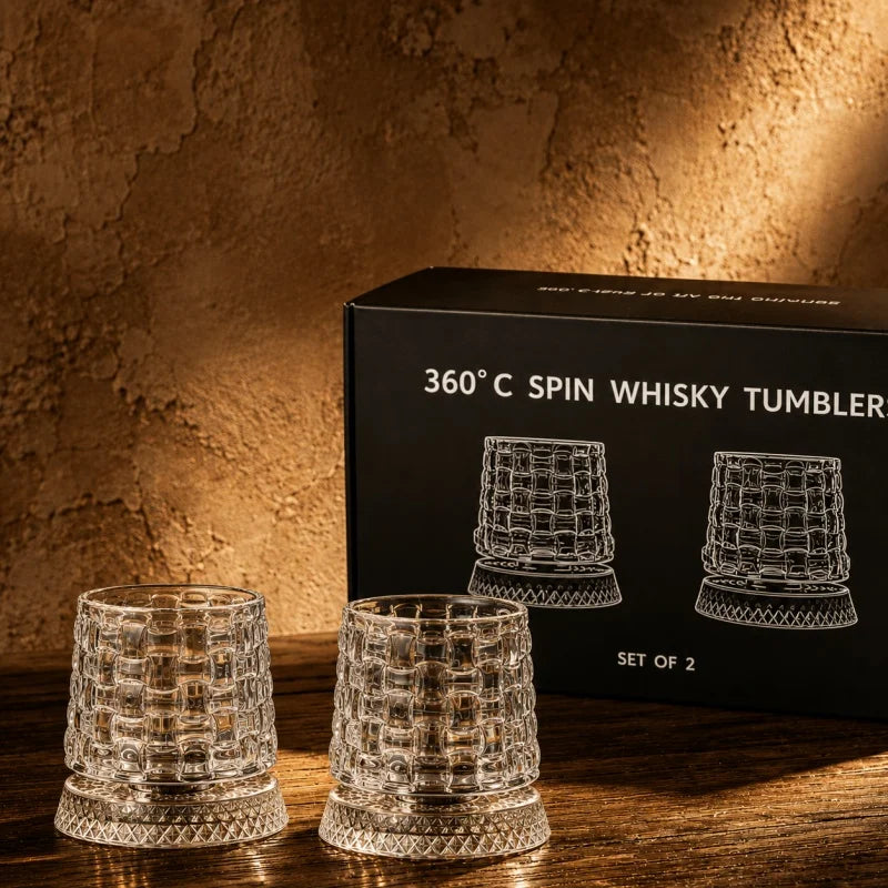 360° Rotating Crystal Wine & Whiskey Glass | Elegant Drinkware for Home Bar & Gifting