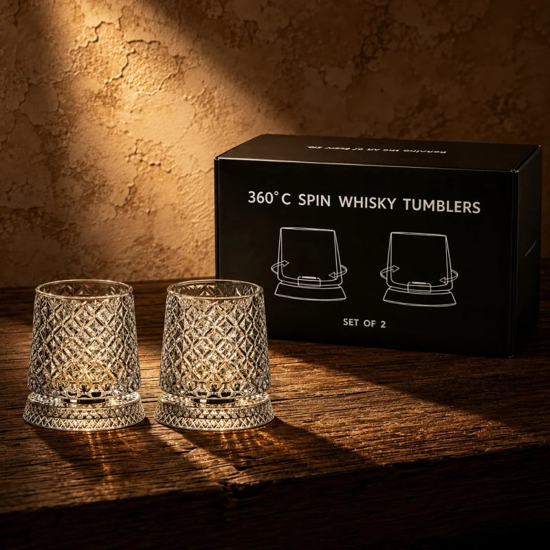 360° Rotating Crystal Wine & Whiskey Glass | Elegant Drinkware for Home Bar & Gifting