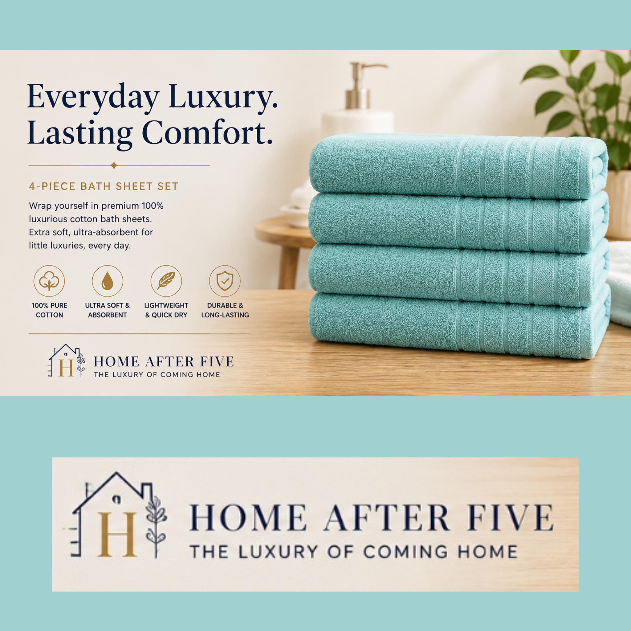 Casa Platino Luxury Bath Sheets — Set of 4 (36"x72") | Aqua Sky