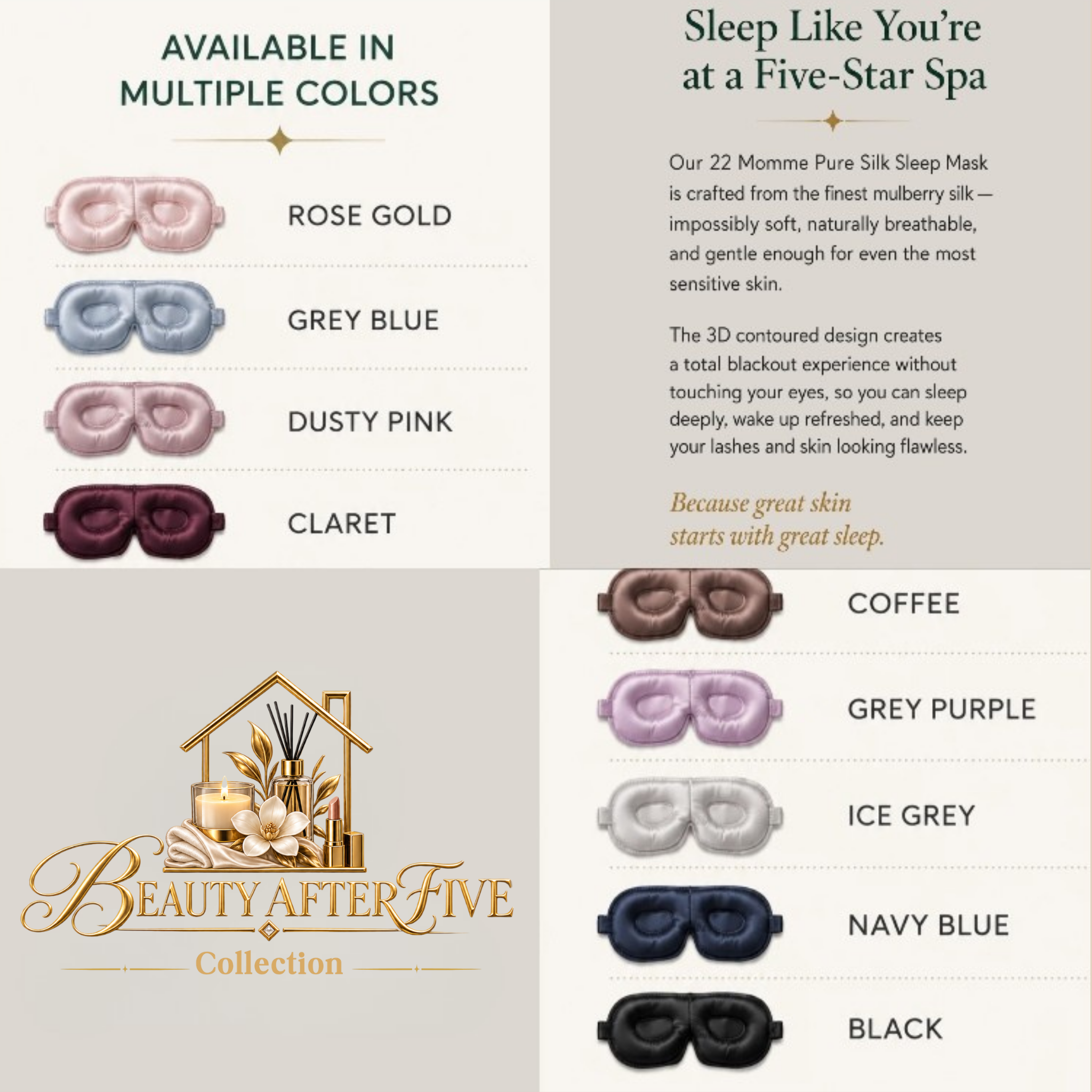 22 Momme Silk Sleep Mask — 3D Contoured Blackout Eye Mask for Deep Rest