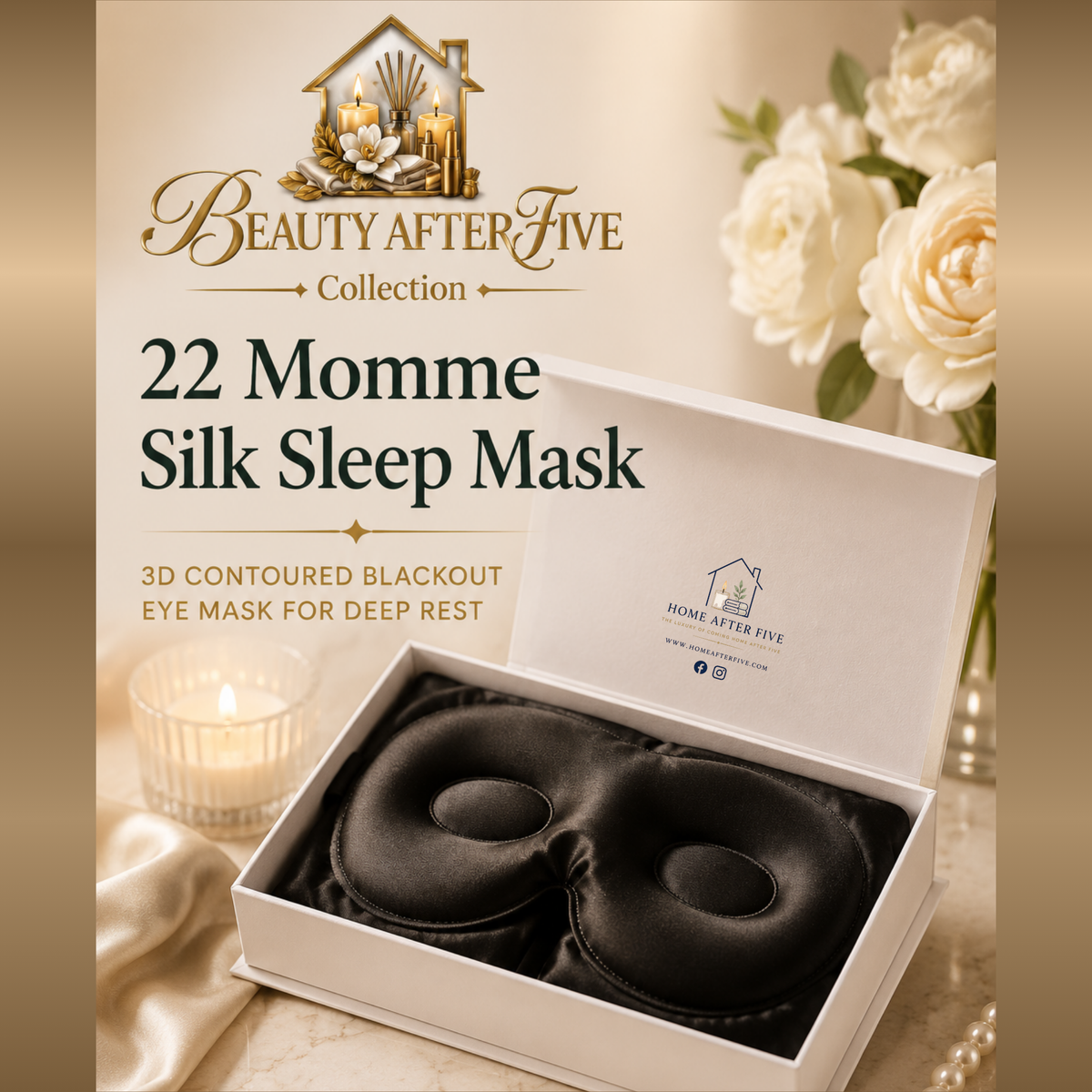 22 Momme Silk Sleep Mask — 3D Contoured Blackout Eye Mask for Deep Rest